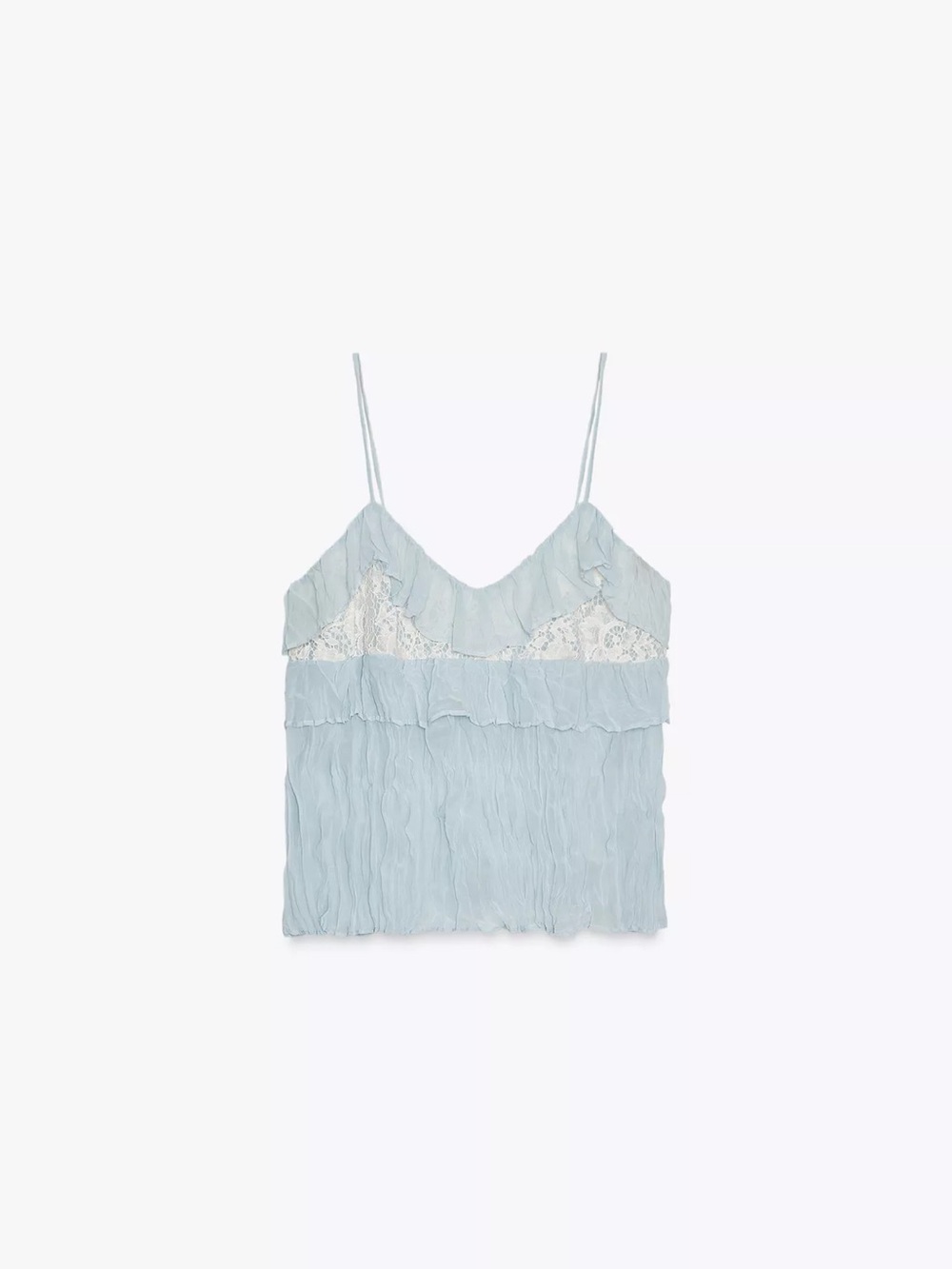 Zara Baby Blue Lace Trim Ruffle Camisole Top